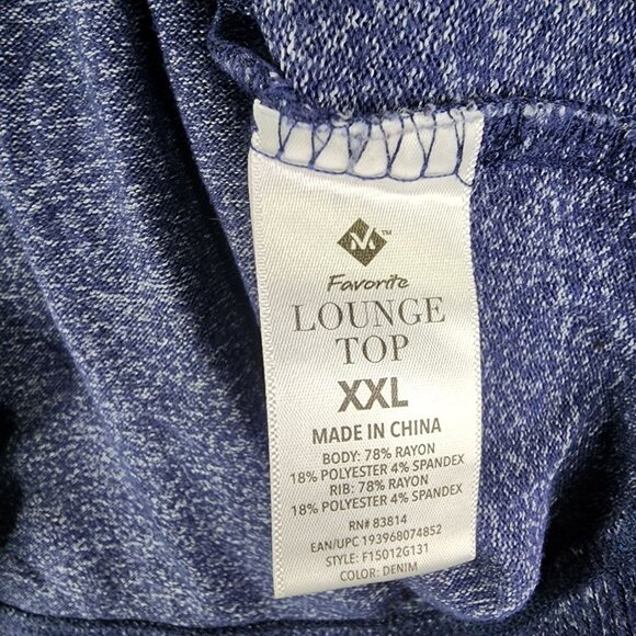 Womens Blue Favorite Lounge Top Shirt Cowl Neck & Pockets Long Sleeve Size XXL - Picture 7 of 11